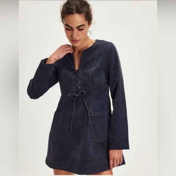 Free People Dresses & Skirts - Free People Bradley Dress - Faux Suede Mini Size L –  Navy